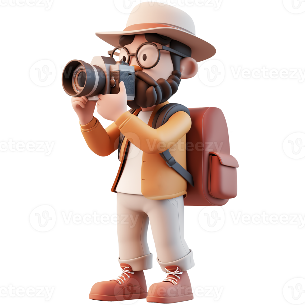 AI generated Travel photographer male character. Suitable business, travel and design elements png