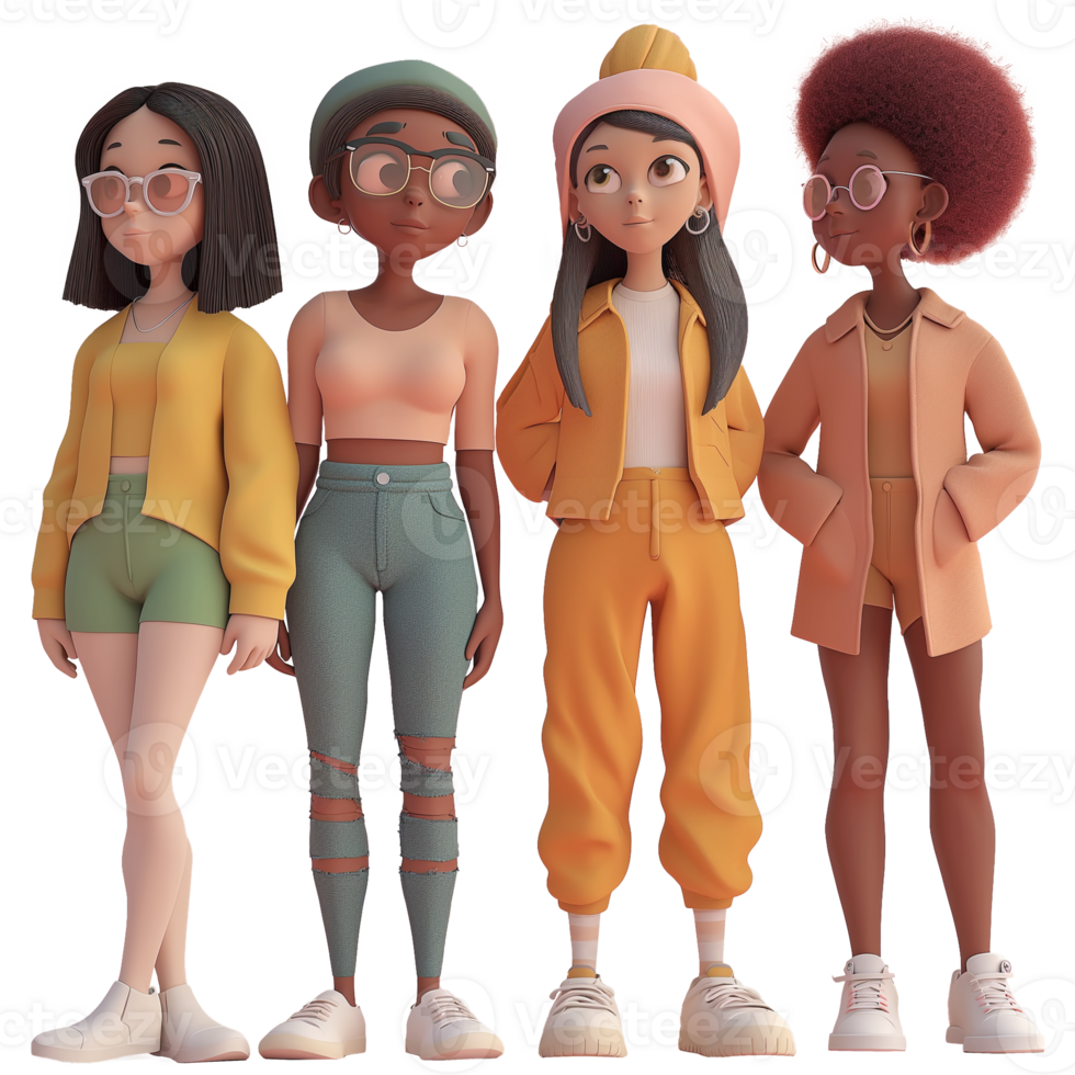 AI generated Cute diversity female character, 3d design. Suitable for diversity, girls day and design elements png