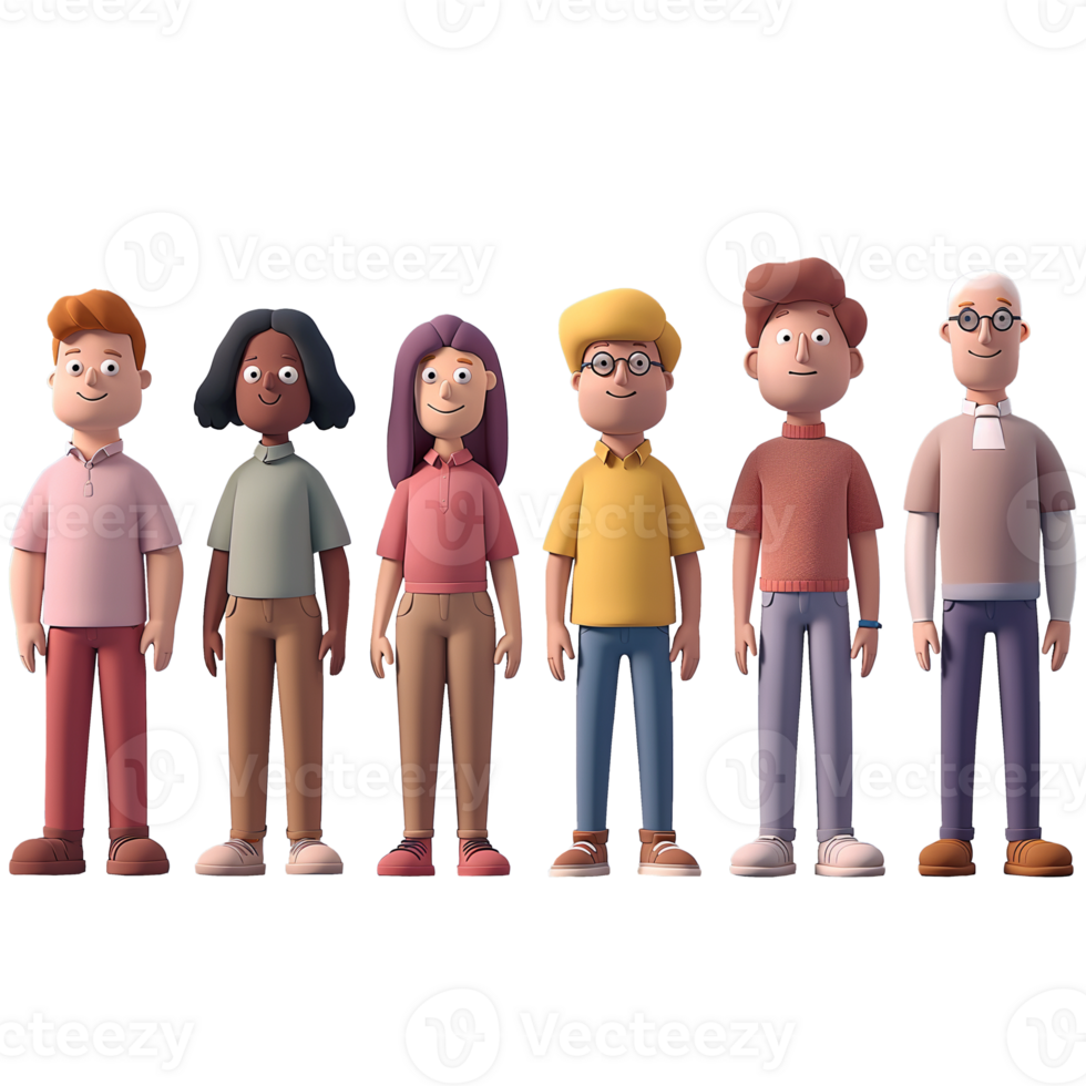 AI generated Diverse characters of people, minimalist 3d design. Suitable for diversity, family and design elements png