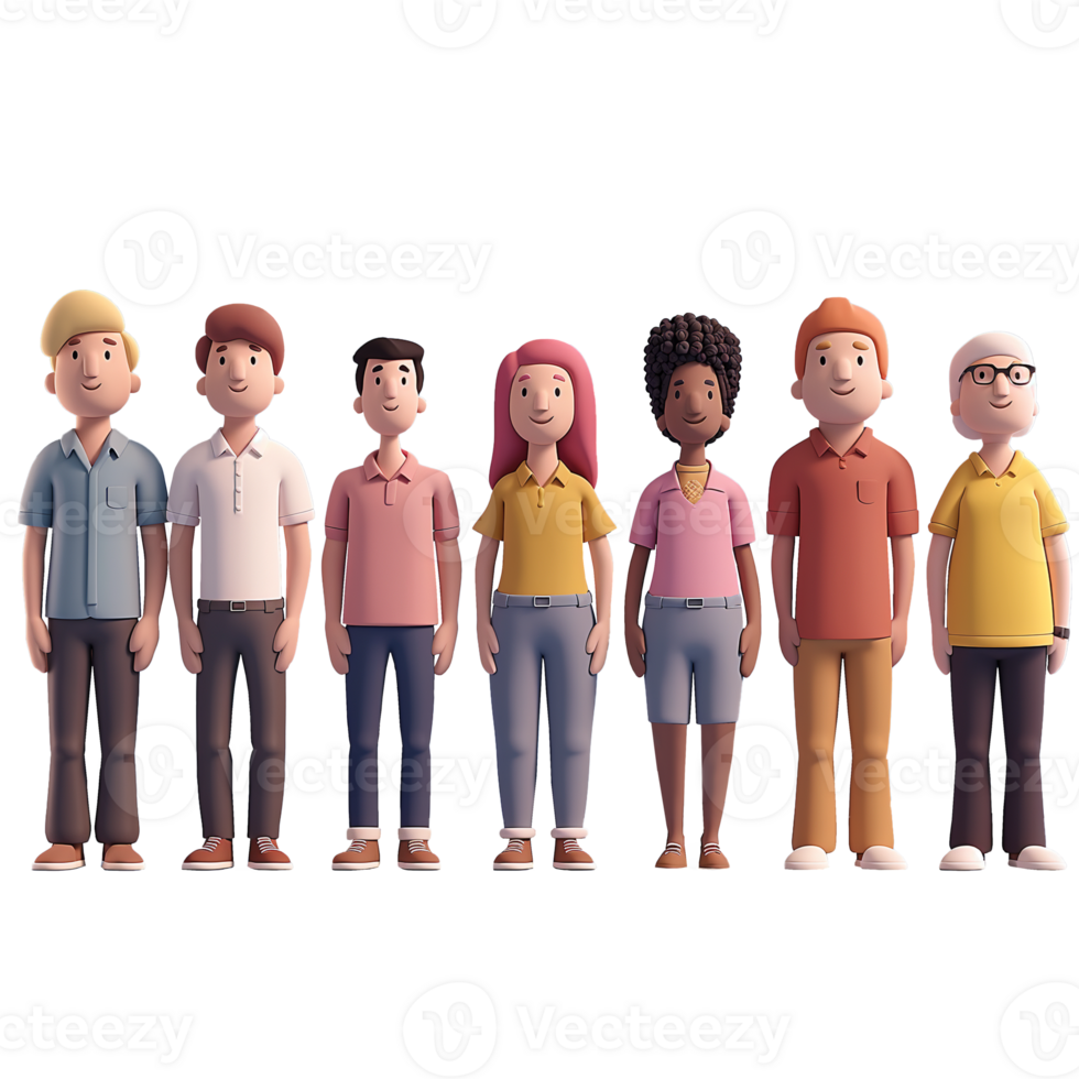 AI generated Diverse characters of people, minimalist 3d design. Suitable for diversity, family and design elements png