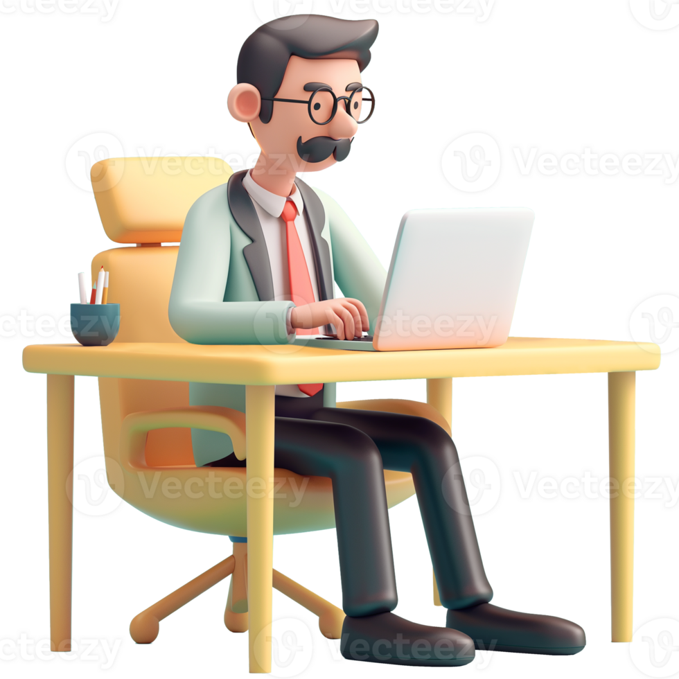 AI generated Man working while sitting in front of laptop, 3d design. Suitable for business and design elements png
