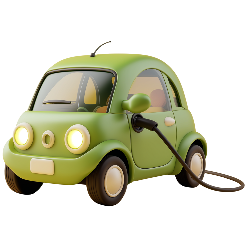 AI generated Cute green electric car, 3d design. Suitable for business, technology and environment png