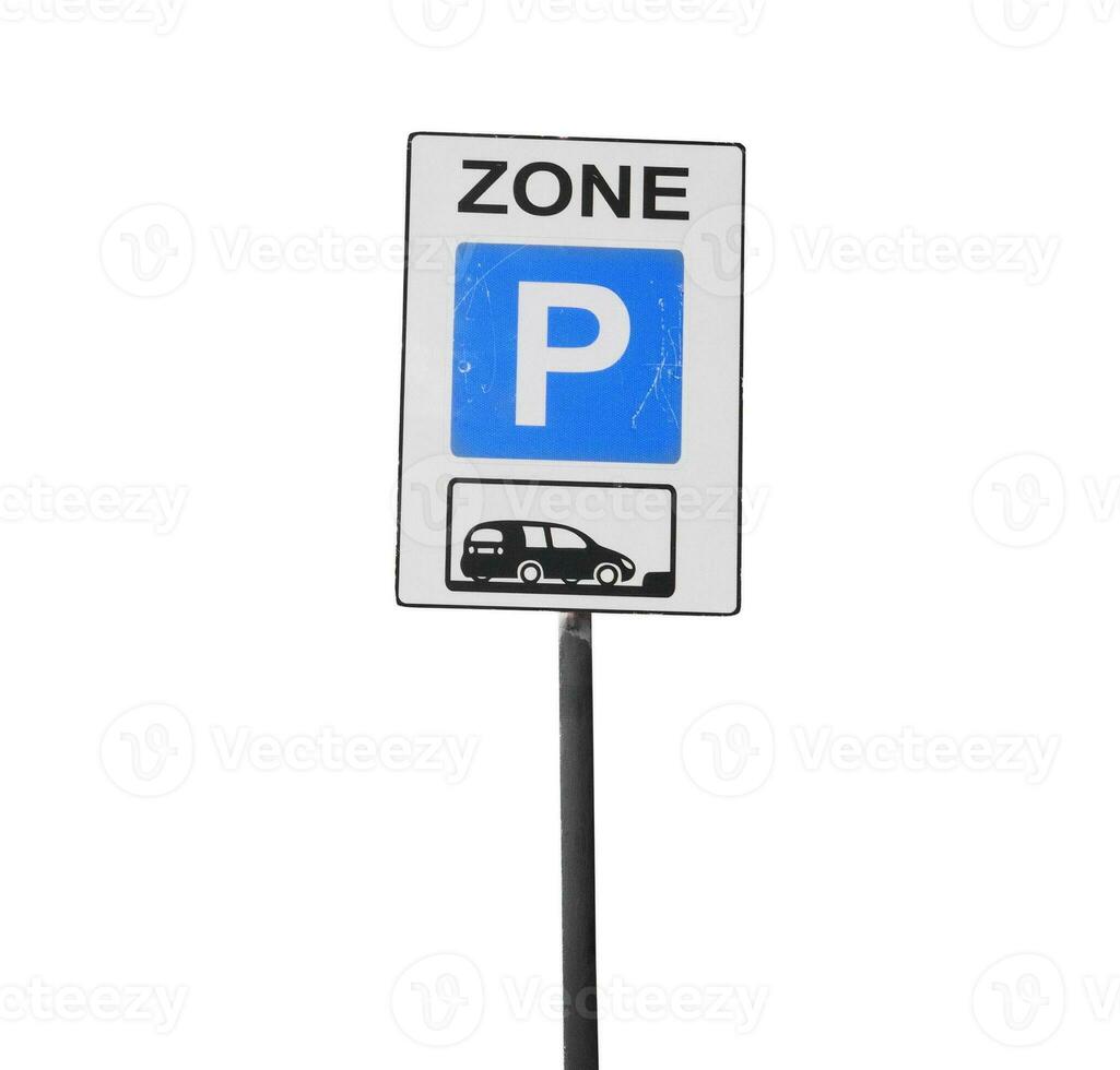 Parking zone sign isolated on white photo