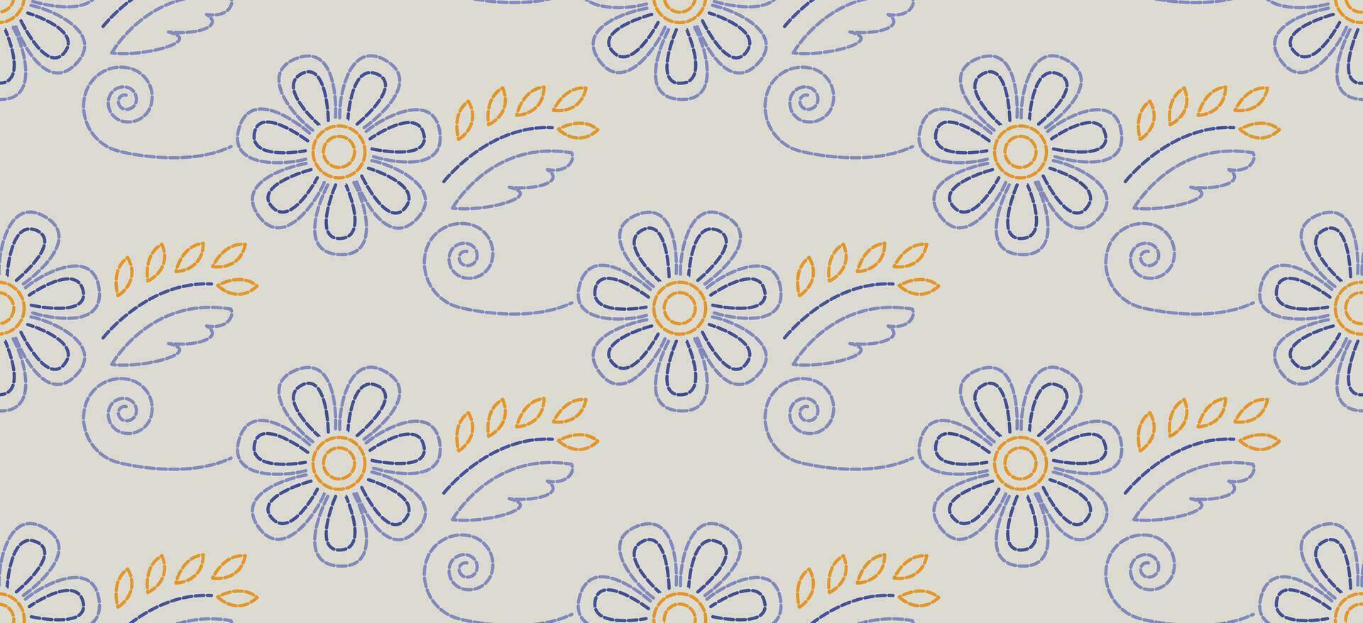 ligero azul amarillo motivo caracteristicas adorable. modelo en tela, embelleciendo el escote, decorar el falda, adornando mangas con flor bordado. el dulce, hermosa floral bordado. vector