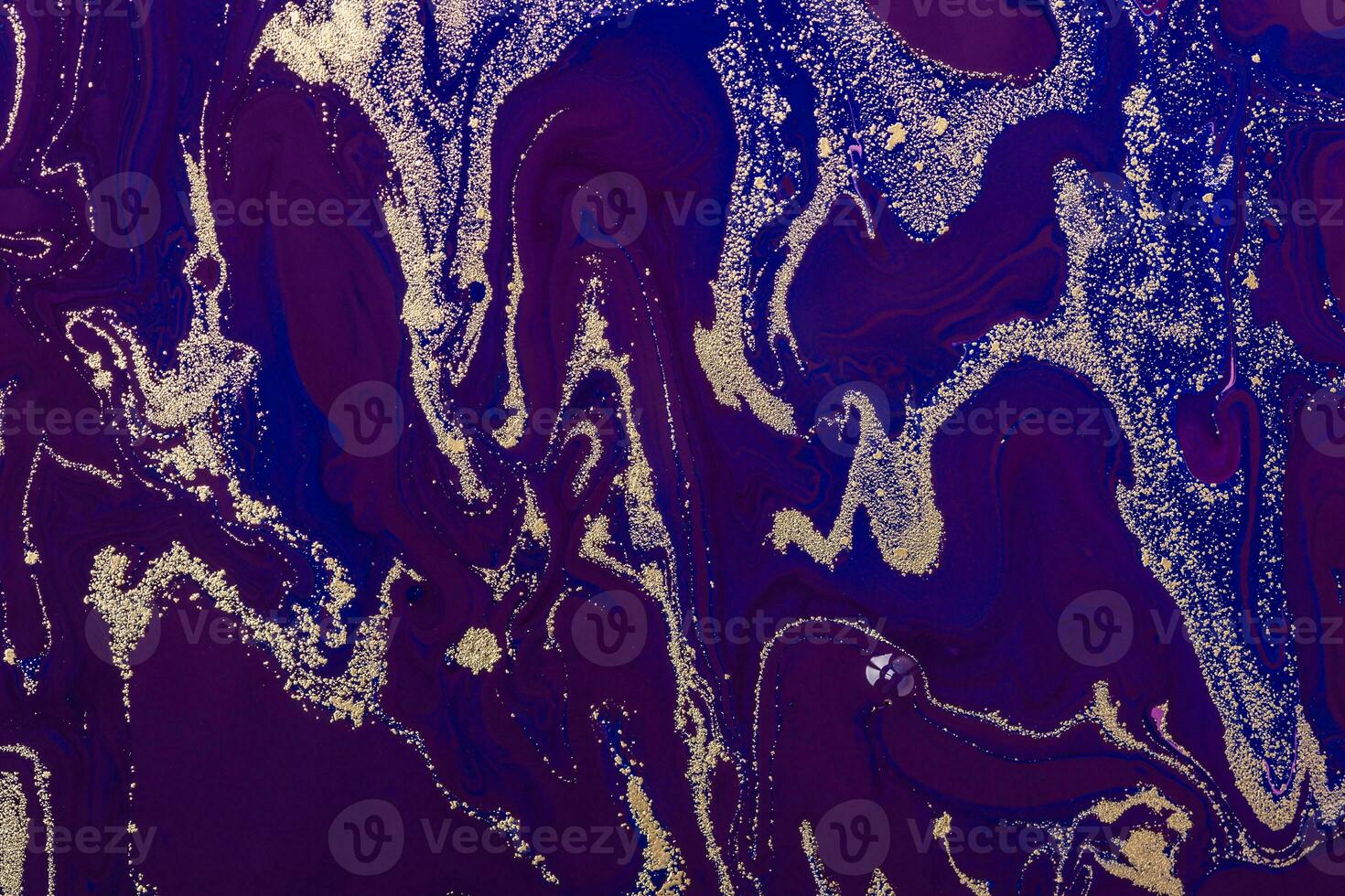 Acrylic Fluid Art. Luxury Pattern Gold and Purple Waves. Marble background or texture photo
