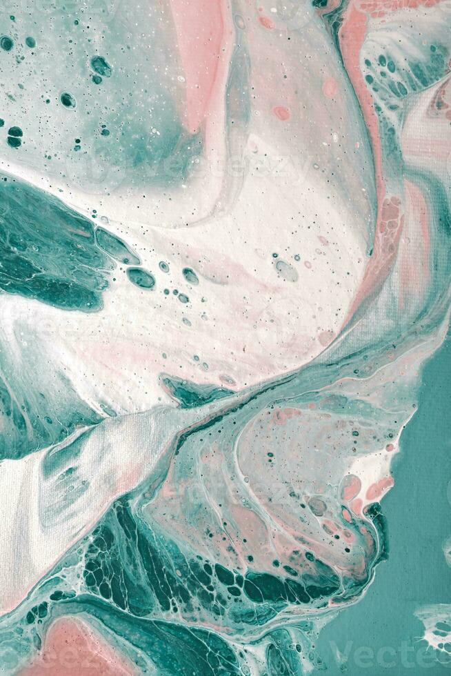 Acrylic Fluid Art. White, blue and pink colors flow on canvas. Digital decor. Abstract stone background or texture photo