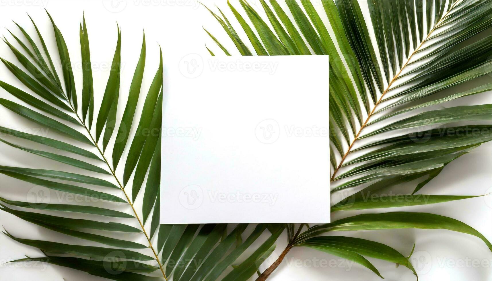 AI generated a blank sheet of paper is placed on top of a palm leaf photo