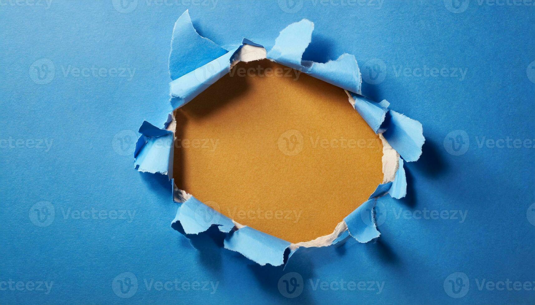 AI generated hole in blue paper with torn paper photo
