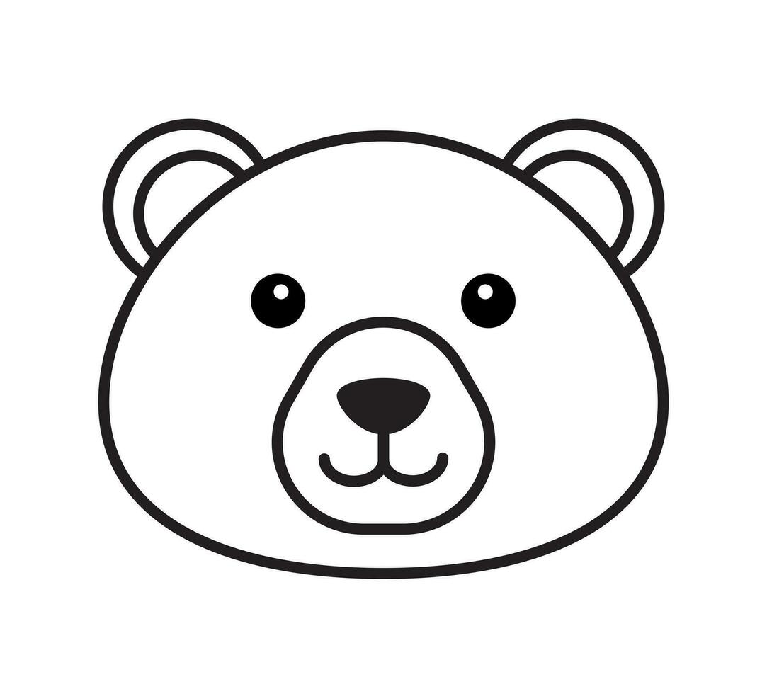 Vector black outline flat cartoon bear face