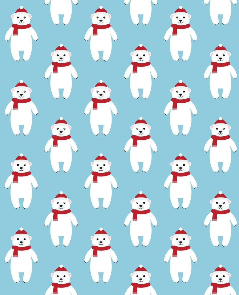 Vector seamless pattern of flat white polar bear