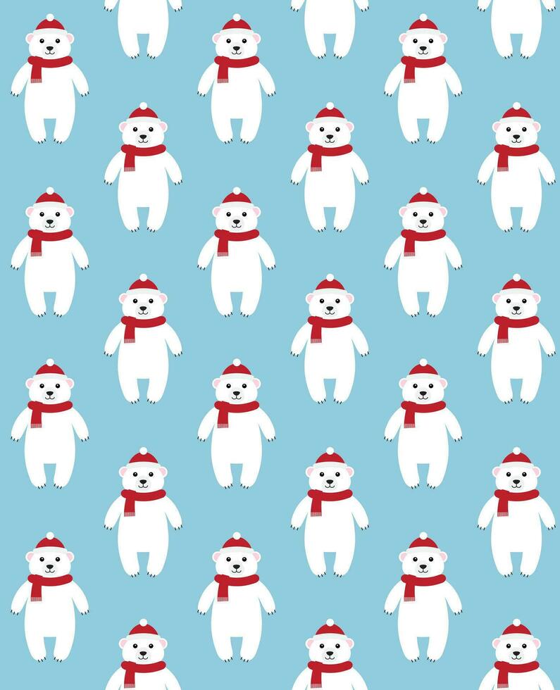 Vector seamless pattern of flat white polar bear