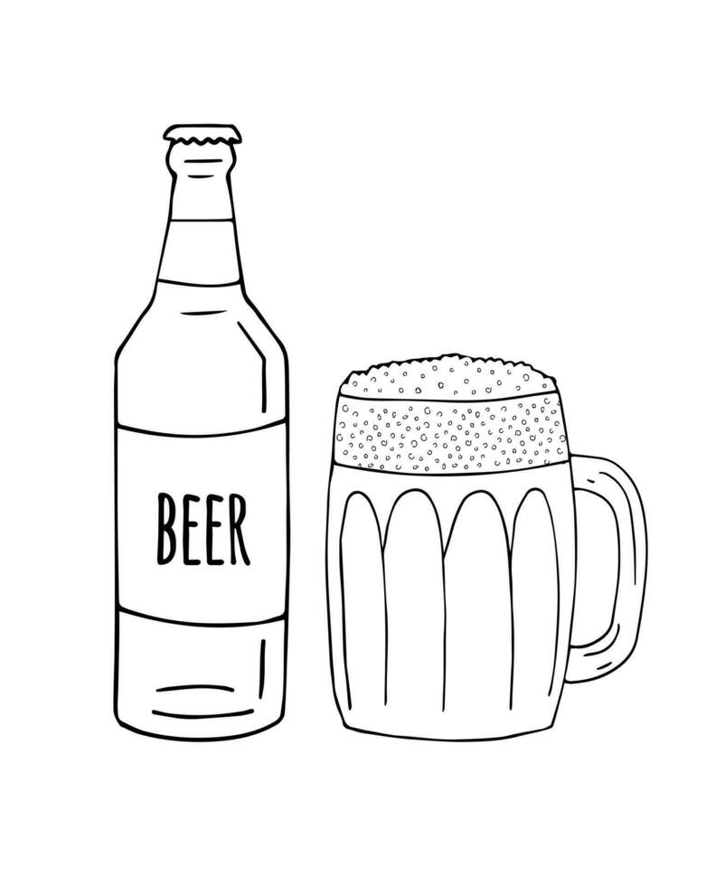 Vector hand drawn beer glass and bottle