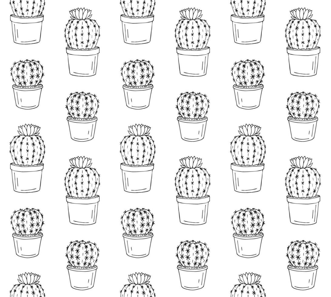 Vector seamless pattern of hand drawn cactus