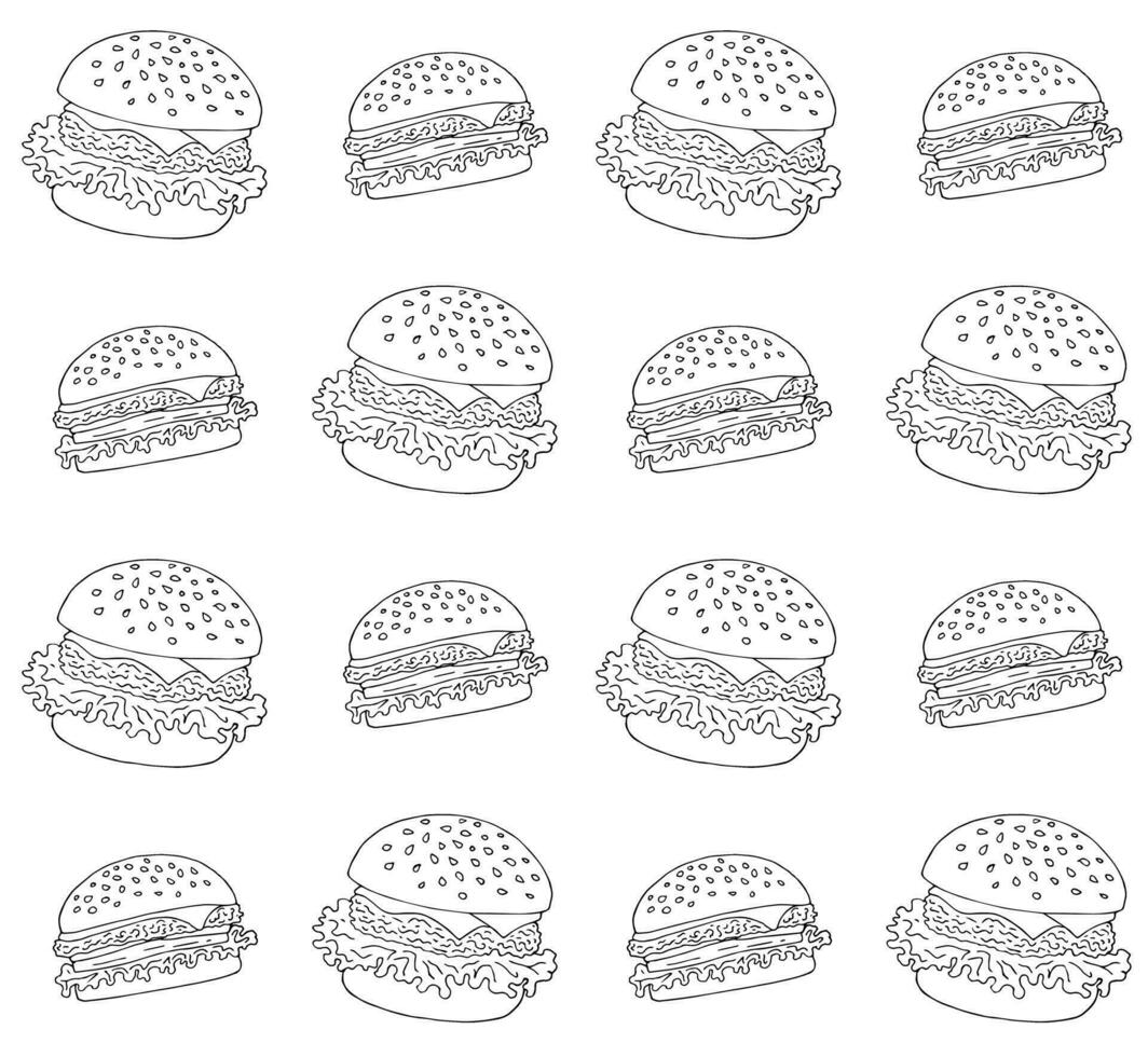 Vector seamless pattern of hand drawn burger