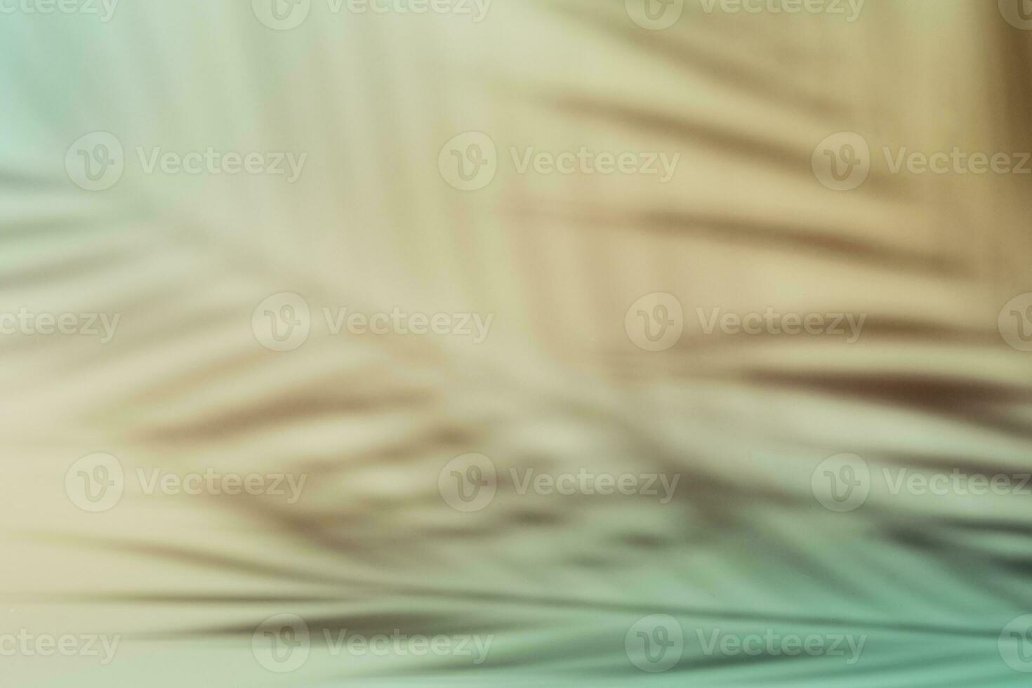 Natural palm leaves shadow on gradient paper background. Abstract peach and blue tropical backdrop. Soft light photo