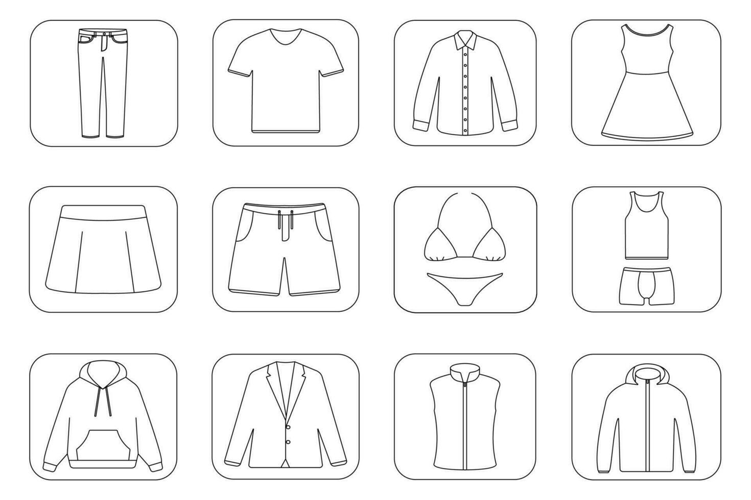 Woman and man clothes icons vector