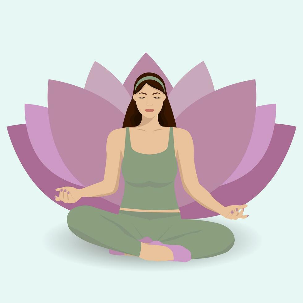 Young girl in lotus position doing meditation vector