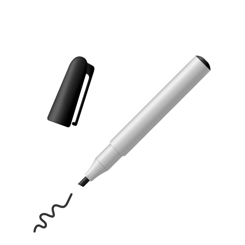 Realistic black marker pen with open lid vector