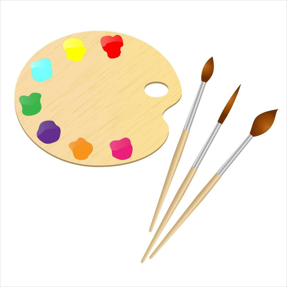 pintar paleta con pintar cepillos vector