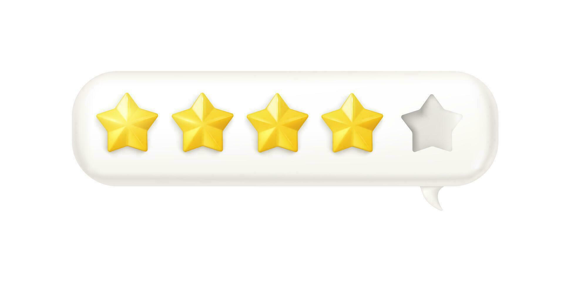 Vibrant 3D bubbles showcase a four-star rating out of five, emphasizing a high level of quality and service in customer and employee feedback. vector