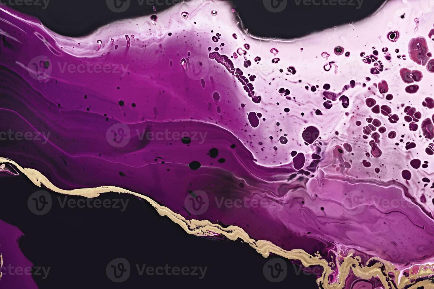 Fluid Art. Metallic gold wave and purple abstraction. Marble effect background or texture photo