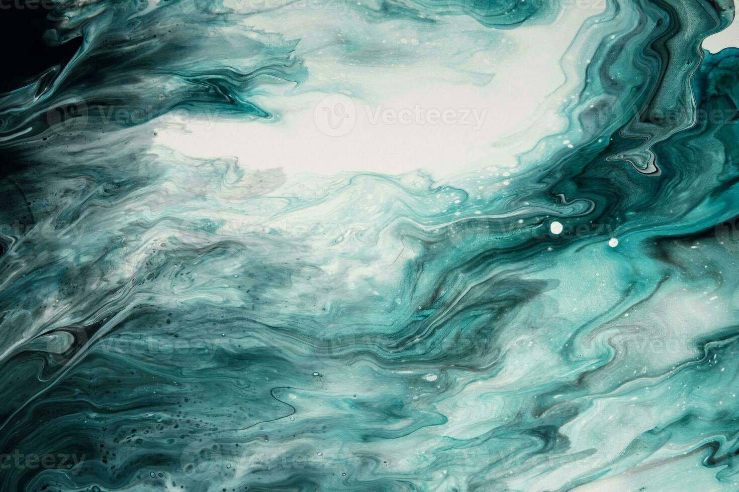 Fluid Art. Liquid dark turquoise abstract drips and wave. Marble effect background or texture photo