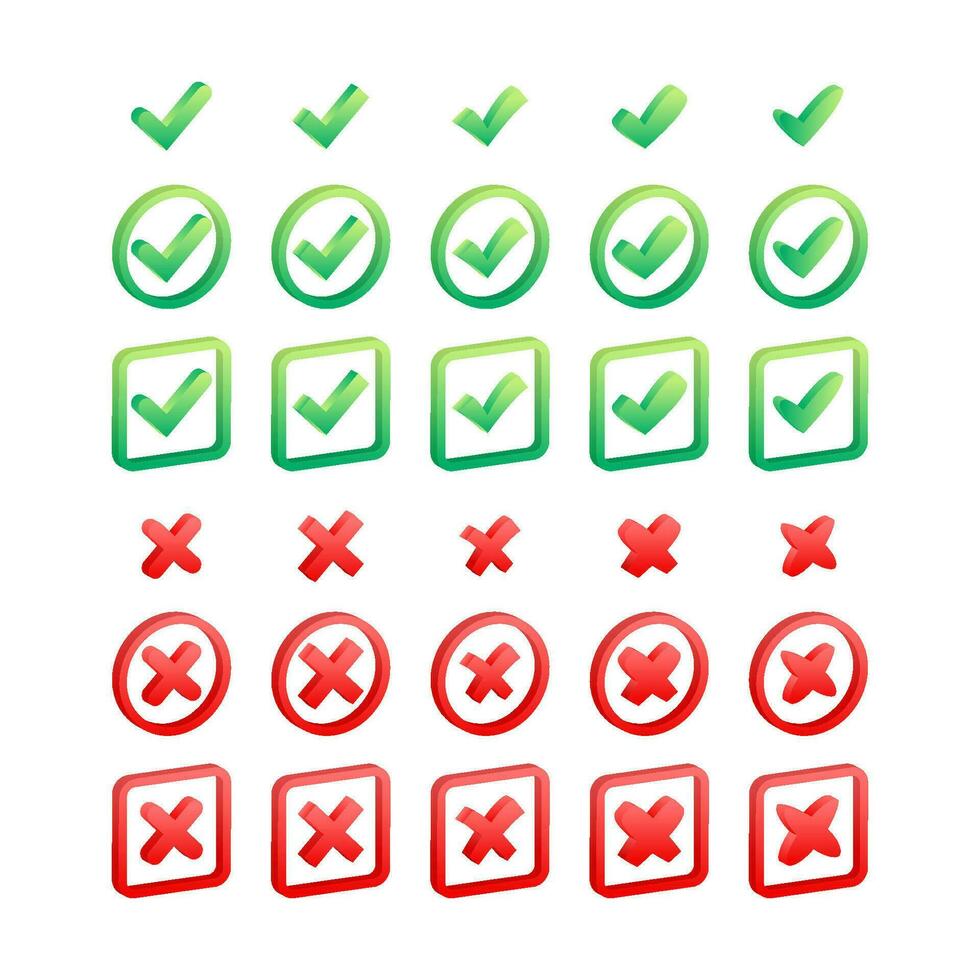 Set Check marks and crosses. Tick and X mark icon. Approved or Rejected, Correct or Wrong. Vector stock illustration