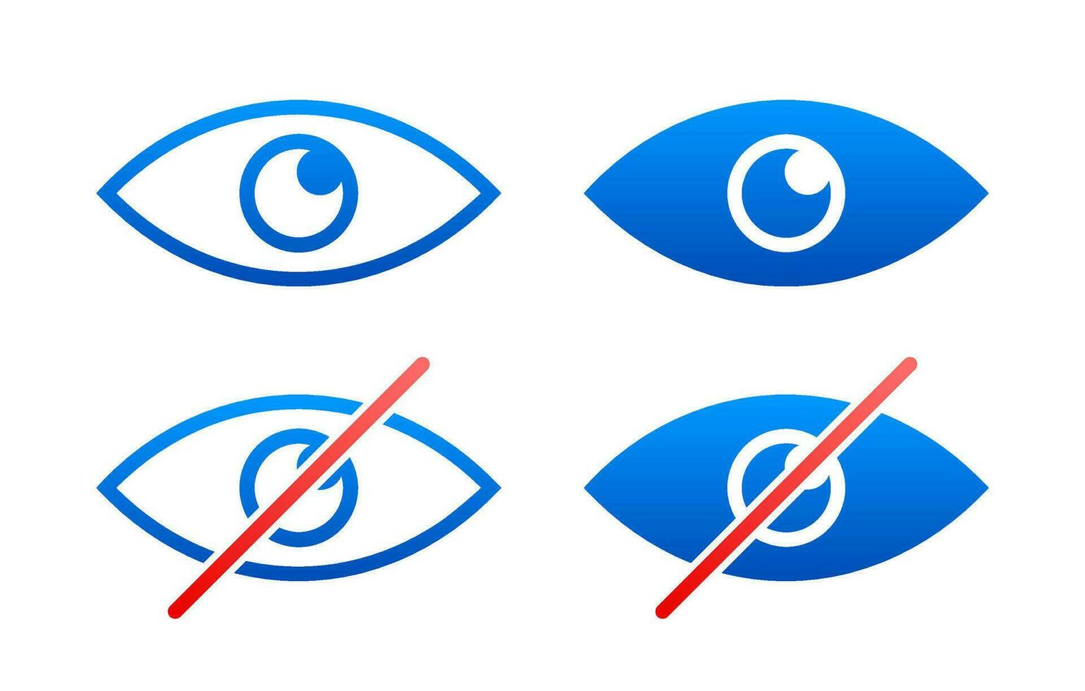 See and unsee eyes icon set. Hide and unhide symbol. Sensitive content. Vector stock illustration