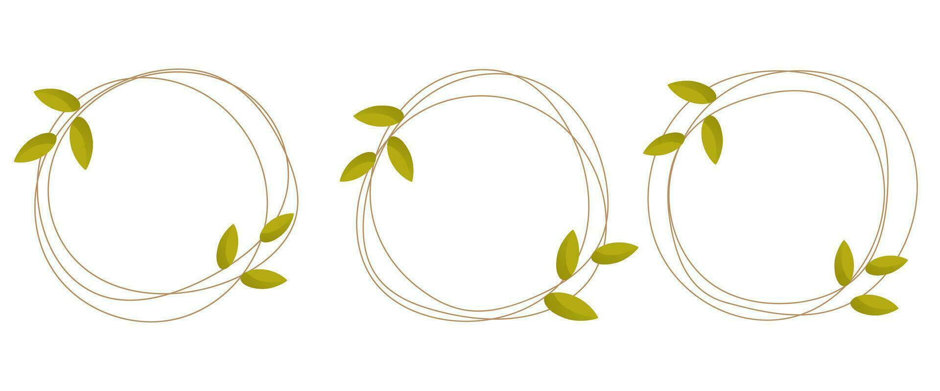 Round geometric wreath, highlighter with leaves. vector