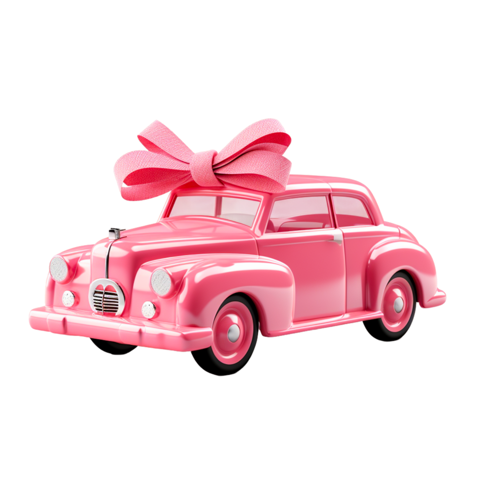 AI generated Old pink toy car with bow on transparent background png