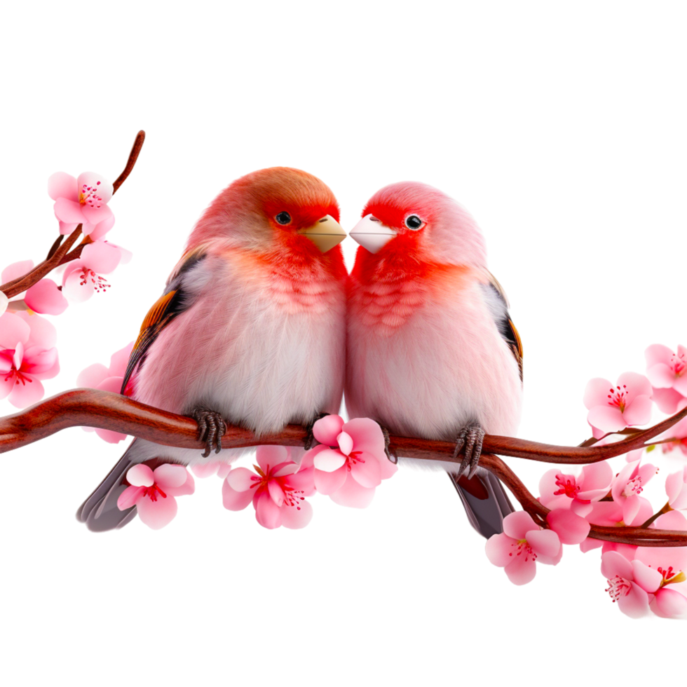 AI generated Colorful birds on cherry tree on transparent background png