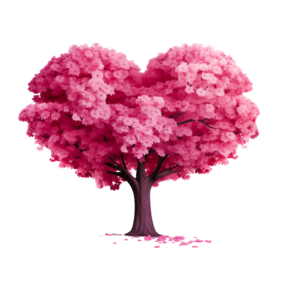 AI generated beautiful pink form, blossoming cherry tree flowers make up a heart png