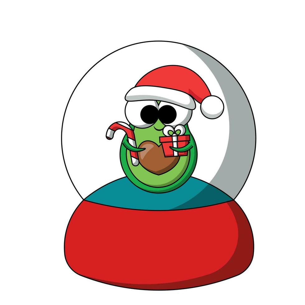 Snow globe with cute Avocado Santa Claus in color vector