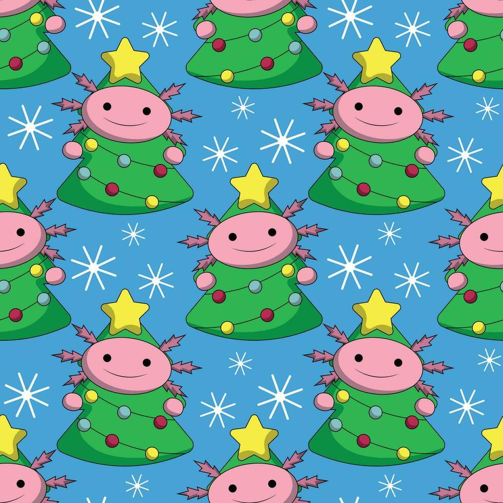 Seamless pattern with Axolotl in costume Christmas Tree vector