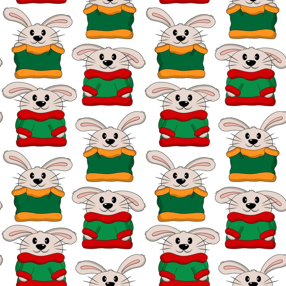 Seamless pattern with Rabbit in Christmas Sweater vector