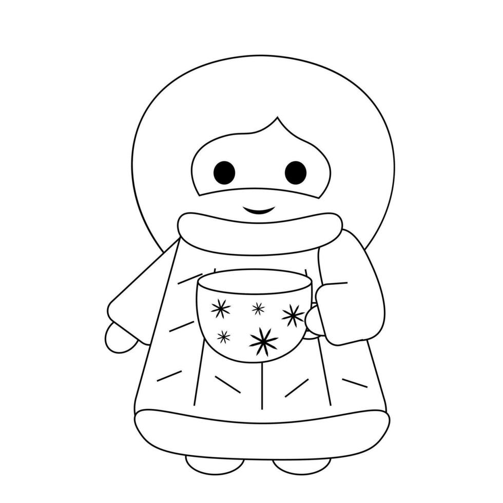 Cute God Jesus Christ with cup and sweater in black and white vector