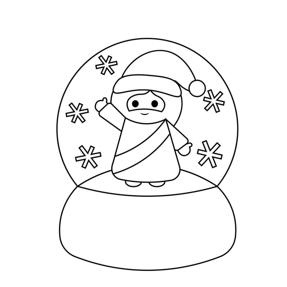Snow globe with cute Jesus Christ Santa in black and white vector
