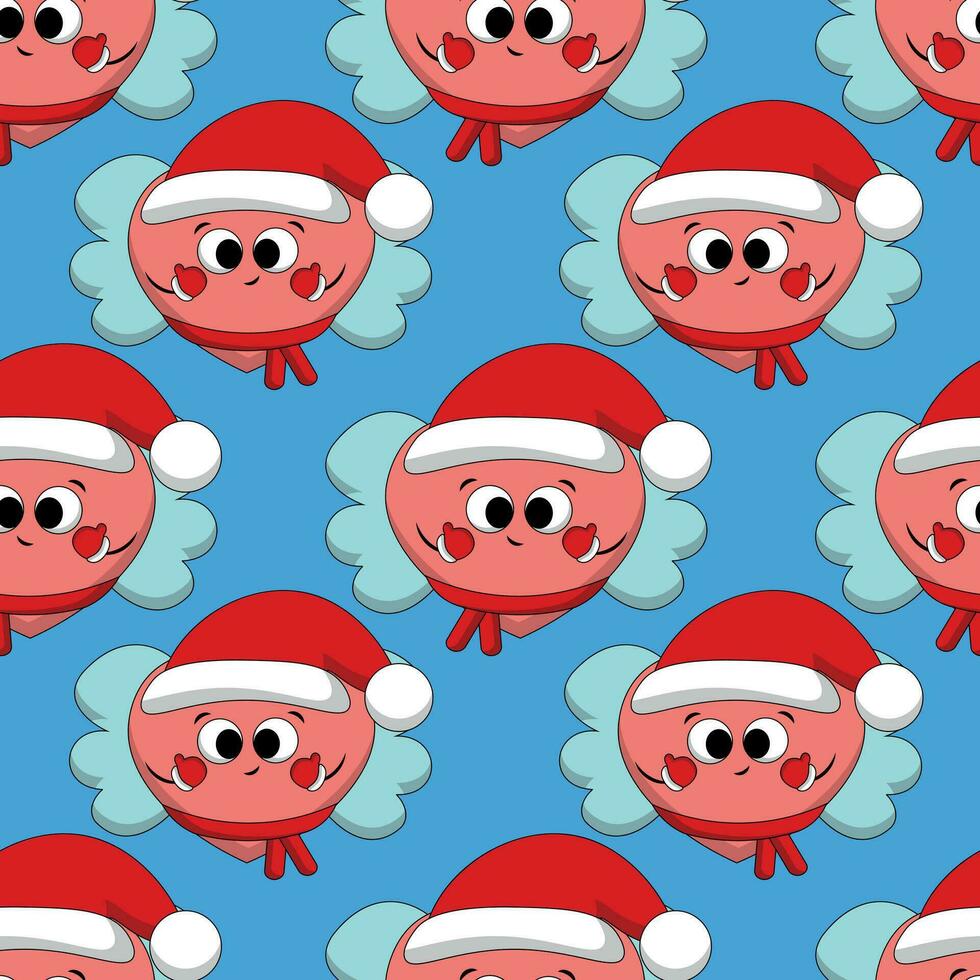 Seamless pattern with cute Christmas Heart with Wing vector