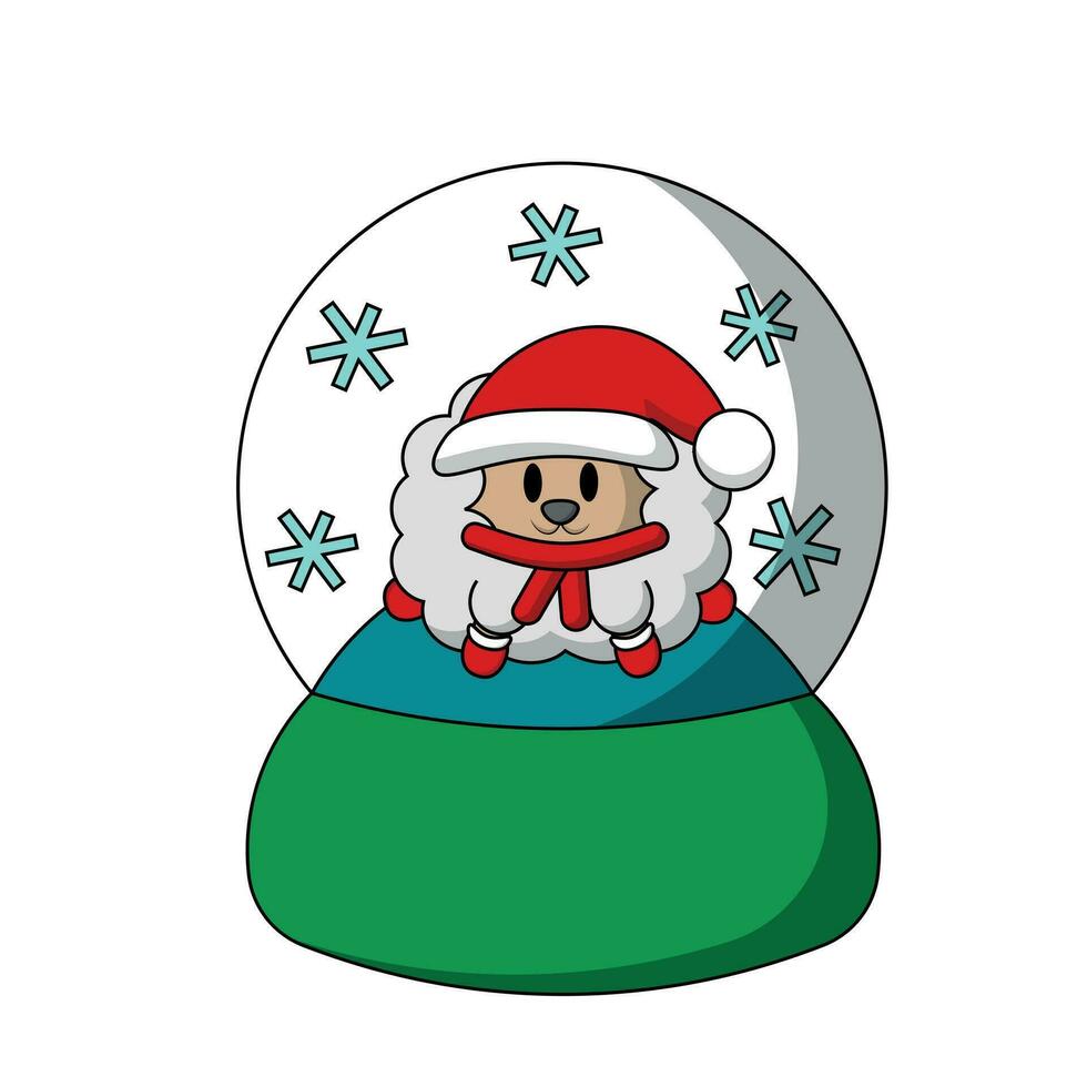 nieve globo con linda oveja Papa Noel en color vector