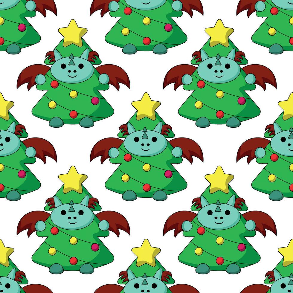 Seamless pattern with Dragon in costume Christmas Tree vector