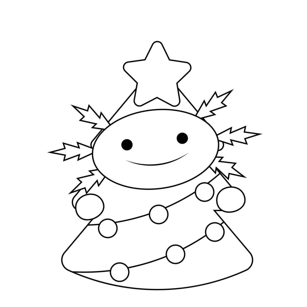 Cute Axolotl in costume Christmas Tree in black and white vector