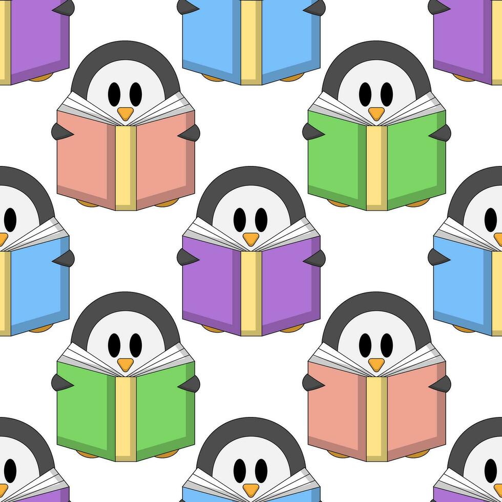 Seamless pattern with Penguin and book vector