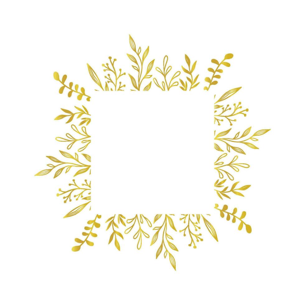 oro floral cuadrado borde. vector dorado floral hoja guirnalda borde. Boda cuadrado marco diseño. mano dibujado rústico florecer elegante rectángulo marco. vector ilustración