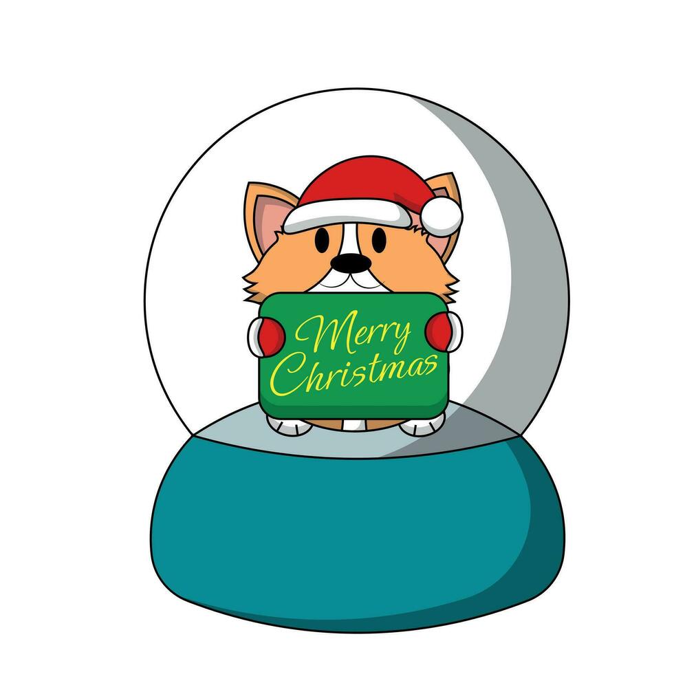 nieve globo con linda corgi con felicidades en color vector