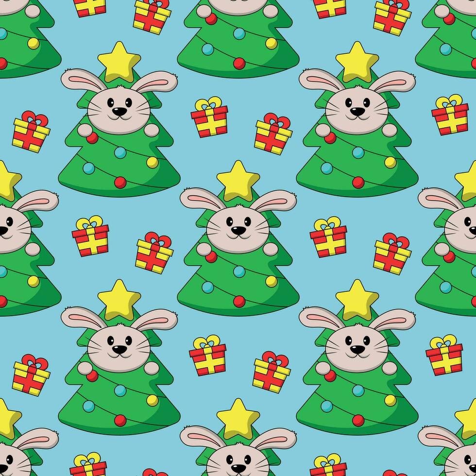 Seamless pattern with Rabbit in costume Christmas Tree vector