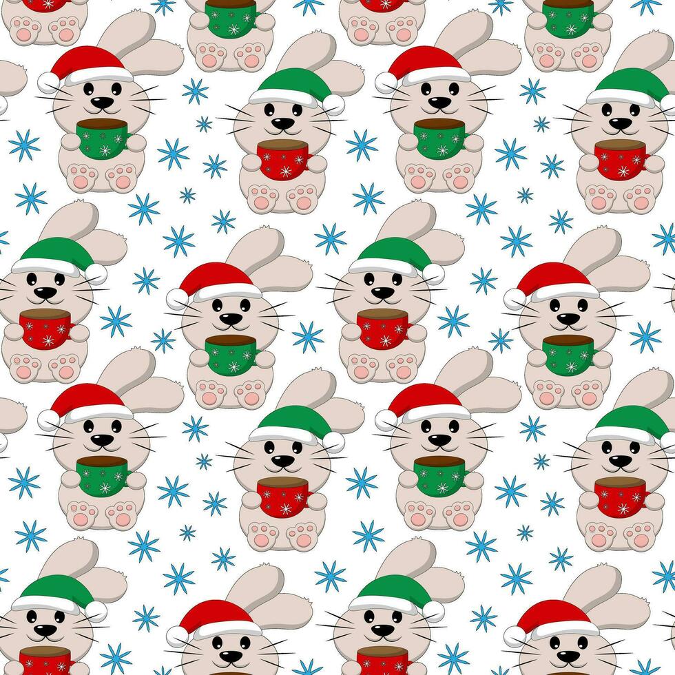 Seamless pattern with Christmas Rabbit and cup vector