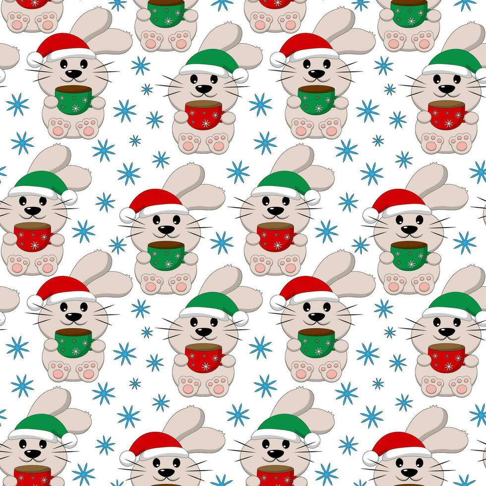 Seamless pattern with Christmas Rabbit and cup vector