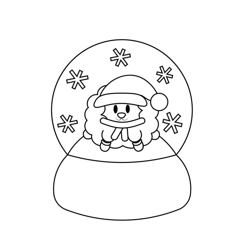 nieve globo con linda oveja Papa Noel en negro y blanco vector