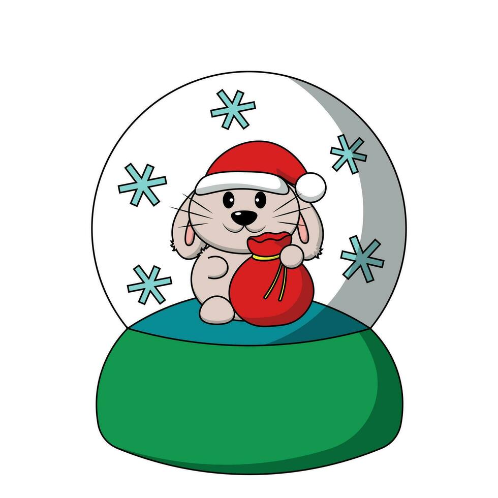 Snow globe with cute Rabbit Santa in color vector