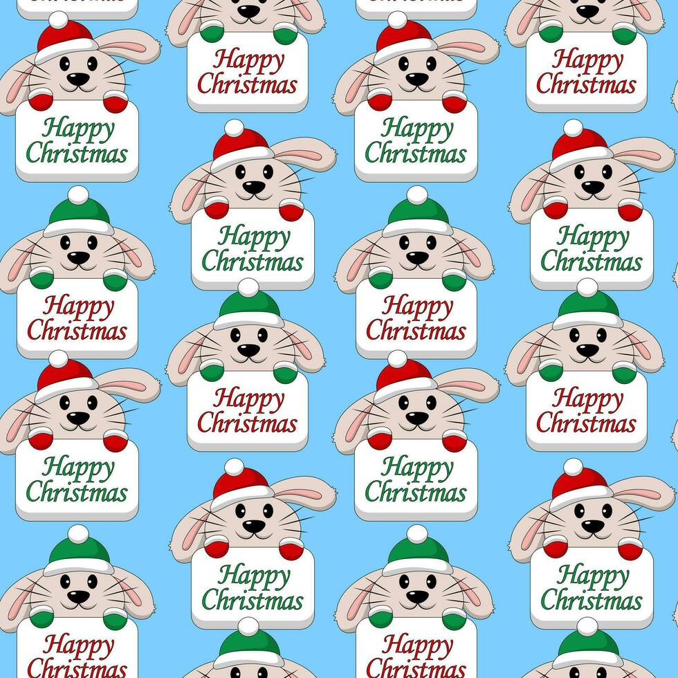 Seamless pattern with Rabbit with Christmas congratulation vector